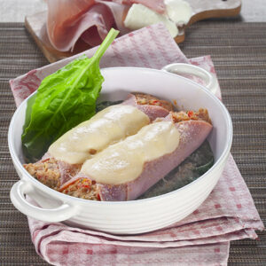 PIROFILA DI ERBETTE CON INVOLTINI DI PROSCIUTTO  MOZZARELLA PEPERONI - 9670