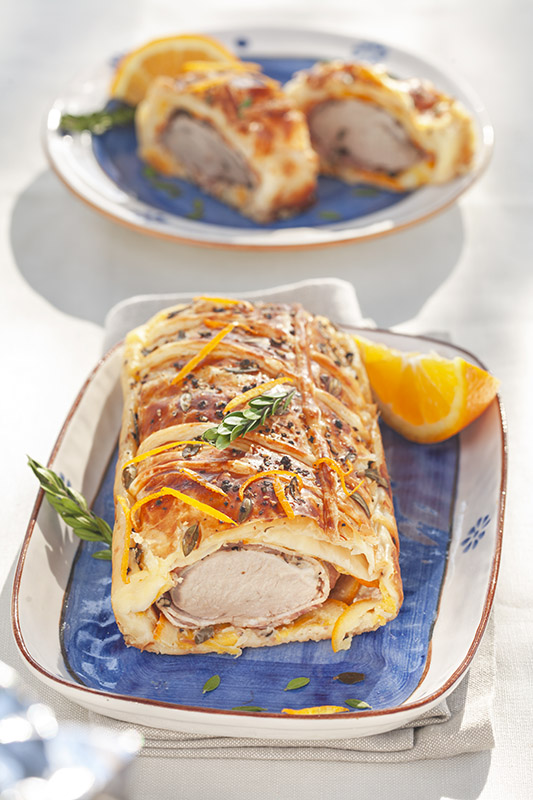 FILETTO DI MAIALE IN CROSTA CON MIRTO PANCETTA AFFUMICATA ARANCE PEPE - 8664