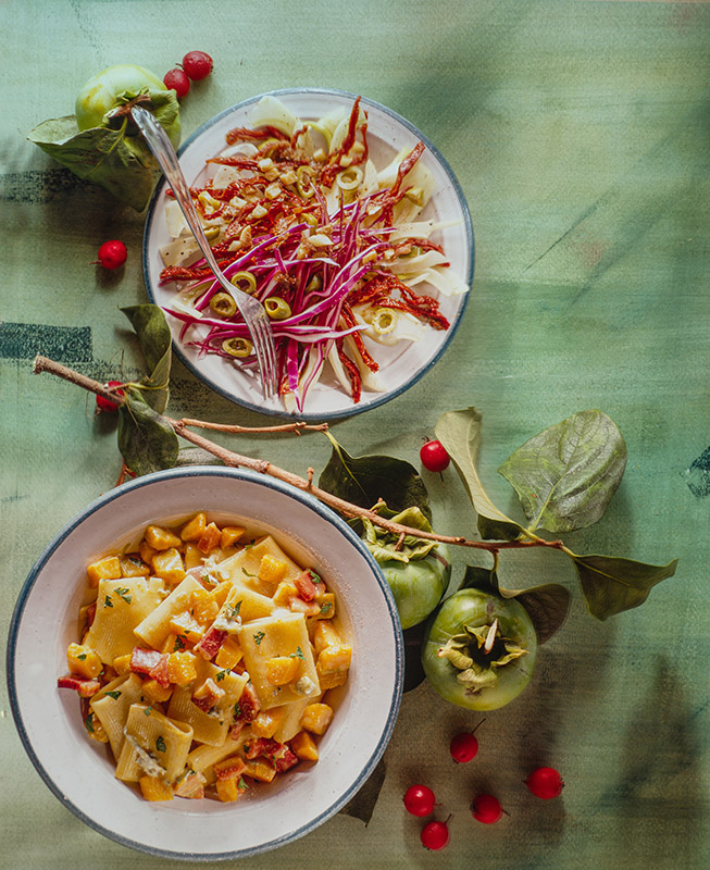 PACCHERI CON ZUCCA E SPECK, INSALATA CON CAVOLO ROSSO - 6508 - immagine 1