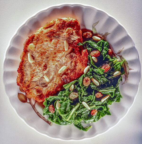 FESA DI TACCHINO FRITTA CON SPINACI, UVETTA, PINOLI - S114920 - 5460