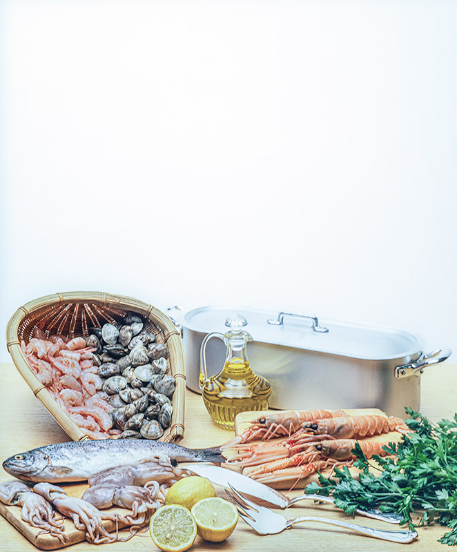 INGREDIENTI PESCE TROTA MOSCARDINI VONGOLE E GAMBERI - 5626 - immagine 1