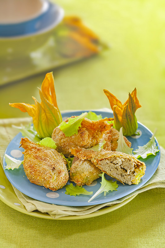 CON I PETALI - FIORI DI ZUCCA DORATI IN FORNO - 6547