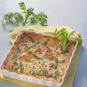 CLAFOUTIS CON ASPARAGI CIPOLLA FIORI DI ZUCCA E CRESCIONE - 6047