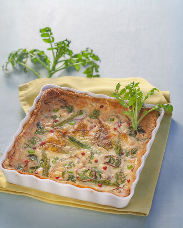 CLAFOUTIS CON ASPARAGI CIPOLLA FIORI DI ZUCCA E CRESCIONE - 6047