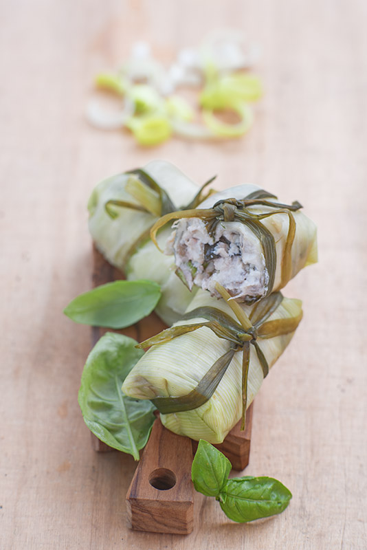 PACCHETTINI DI PORRI CON RIPIENO DI PORRI MELANZANE FRITTE BASILICO RICOTTA - 5914