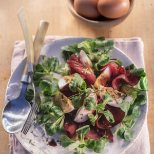 BRESAOLA CON SONGINO E UOVA SALMISTRATE ALL'ACETO - 9214