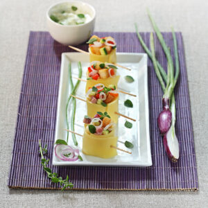 FAKE SUSHI - SUSHI DI FORMAGGIO CON PANCETTA AFFUMICATA PANE ZUCCHINE PEPERONE CIPOLLOTTO ROSSO DI TROPEA ORIGANO FRESCO - 1846