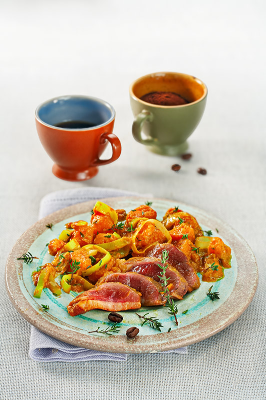 PETTO D'ANATRA CON PORRI ZUCCA CREMA DI ZUCCA CAFFÈ TIMO - 8290