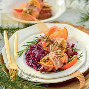 ALI DI ANATRA CON SCALOGNO PANCETTA AFFUMICATA ARANCIA ROSMARINO E CRAUTI ROSSI - 8215