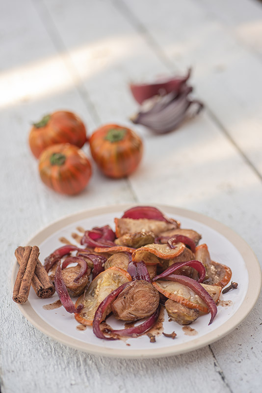 MELANZANE ROSSE E CAVOLETTI DI BRUXELLES IN AGRODOLCE - 7505