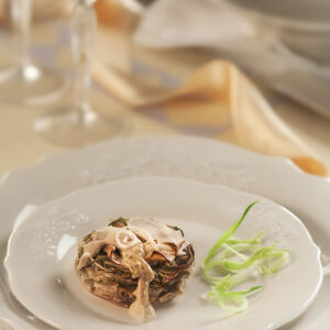 MINI CLAFOUTIS DI PUNTARELLE RAPE SALSA DI ACCIUGHE AGLIO E PANNA - 3808