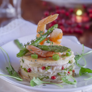 TORTINO DI PATATE BRANZINO PEPE ROSA ASPARAGI BESCIAMELLA - 3792